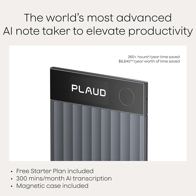 Plaud Note Pro AI Voice Recorder, Transcribe & Summarize with AI Note Taker for Meetings & Calls, Professionals & Teams, Supports 112 Languages, Ultra-Slim, InstantView Display, Case Included, Black