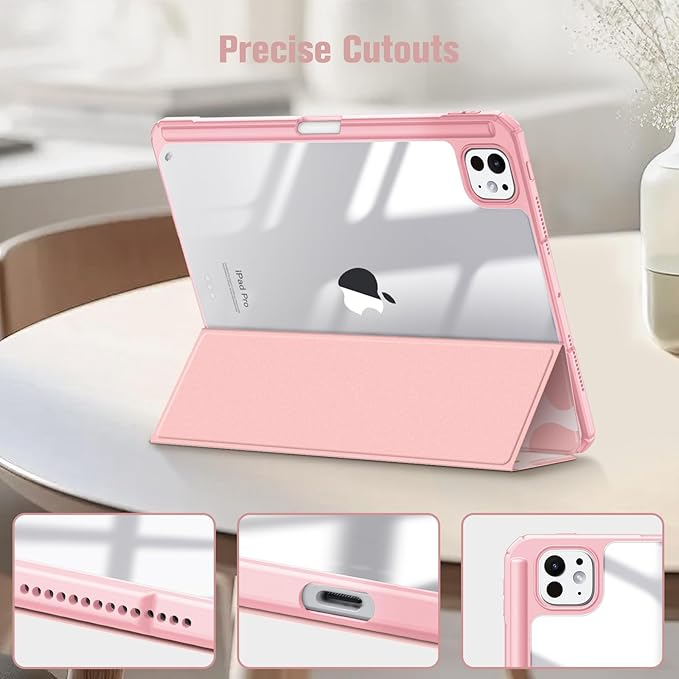 Fintie Hybrid Slim Case for iPad Pro 11-inch (M5) 2025 / (M4) 2024 - [Built-in Pencil Holder] Shockproof Protective Cover with Clear Transparent Back Shell, Strawberry Cow