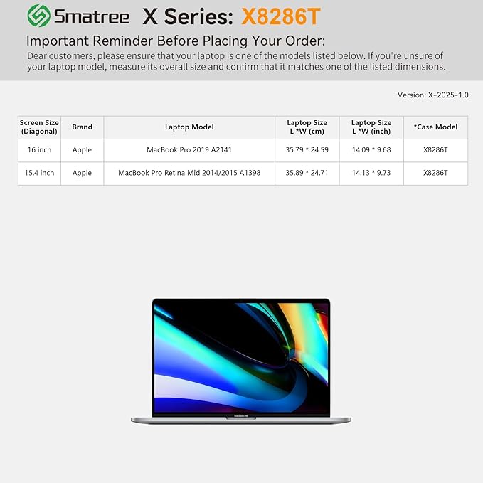 Smatree Hard EVA Protective Sleeve Case Compatible for 16 inch Apple MacBook Pro 2019 A2141, for 15.4 inch Apple MacBook Pro 2015/2014 A1398, Anti-Shock and Waterproof Laptop Case (X8286T)