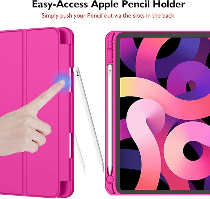iMieet iPad Air 11 Inch Case M4/M3/M2(2026/2025/2024), iPad Air 5th/4th Generation Case 2022/2020 10.9 Inch with Pencil Holder,Trifold Stand Smart Case with Soft TPU Back(New Rose Red)