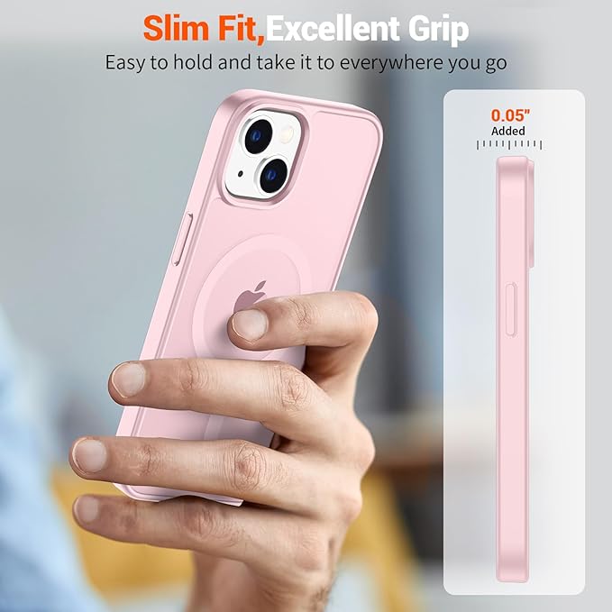 SUPFINE Magnetic for iPhone 15 Case (Compatible with MagSafe) (Military Grade Drop Protection) Translucent Matte Shockproof Phone Cover,Light Pink