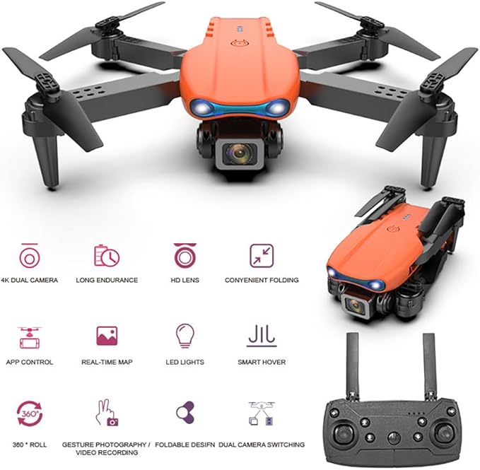 Sonilco E99 Mini Drone with Dual Camera, Altitude Hold, One-Key Takeoff/Landing, Foldable Design, Gyroscope, Headless Mode, 2 Batteries, 9–12min Flight Time, Brushed Motor – Wi-Fi FPV Drone for Beginners & Teenagers (Ages 14+) (Orange)