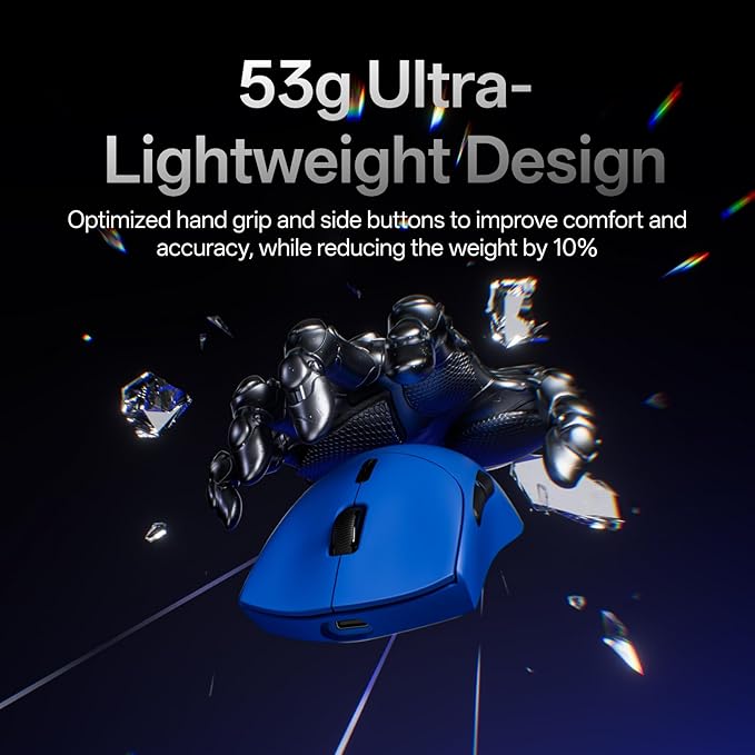 Rapoo VT7 Wireless Gaming Mouse, True 8K Wireless Polling Rate, 53g Lightweight, Up to 750 Hr Battery, Nordic nRF54L15 MCU, 100-Million Mechanical Switch, 10 Programmable Buttons, Macro Enabled