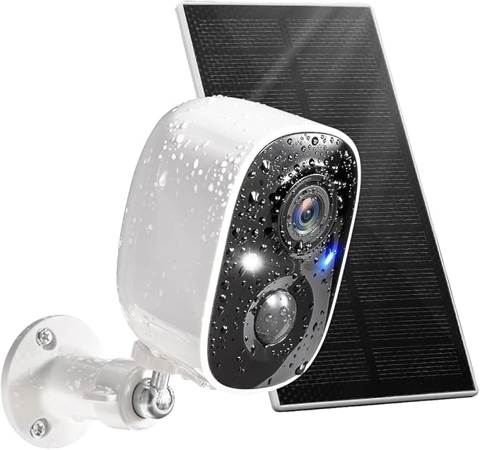 GMK Solar Security Camera Wireless Outdoor, with Solar Panel 2K Color Night Vision Motion Detection 2-Way Talk Battery Powered 3MP WiFi Home Indoor Camera IP65 Weatherproof Cloud/SD Storage