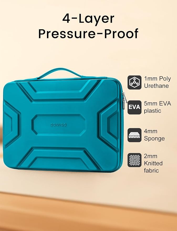 DOMISO 14 inch Laptop Sleeve with Handle, Shockproof & Waterproof EVA Protective Laptop case, Hard Laptop Sleeve for 14" HP Dell Asus Lenovo Laptop, Teal