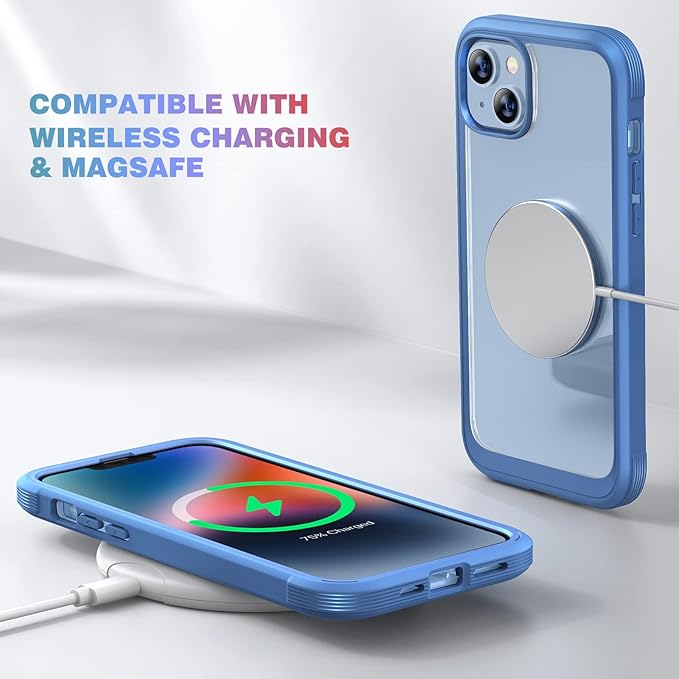 Diaclara Designed for iPhone 14 Case, Full Body Rugged Case with Built-in Touch Sensitive Anti-Scratch Screen Protector, with Camera Lens Protector for iPhone 14 6.1" (Elegant Blue)