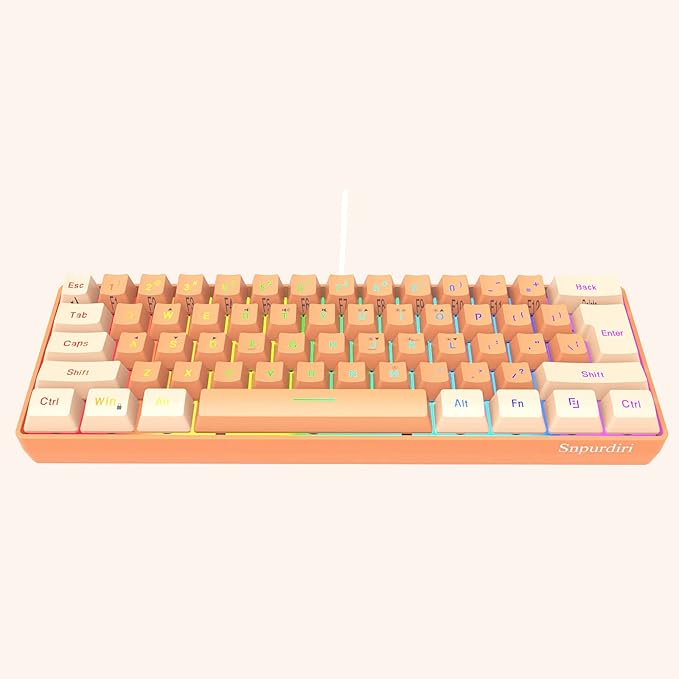 Snpurdiri 60% Wired Gaming Keyboard, RGB Backlit Ultra-Compact Mini Gaming Keyboard for PC/Mac Gamer, Typist, Travel (Cream and Orange)