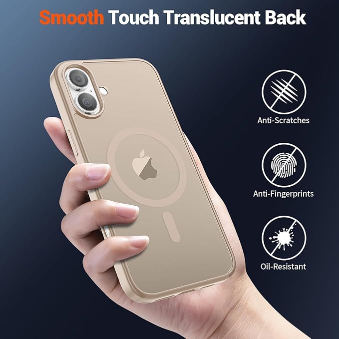 SUPFINE Magnetic for iPhone 16 Case (Compatible with MagSafe)(Military Grade Drop Protection) Translucent Matte Shockproof with Anti-Fingerprint Phone Cover,Desert Gold