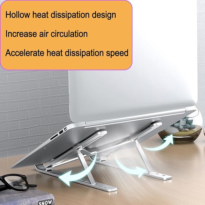 KLAQQED Portable Aluminum Laptop & Phone Stand, Adjustable, Foldable, Ergonomic, for MacBook, iPad, Tablets & Smartphones, Office Desk Accessories