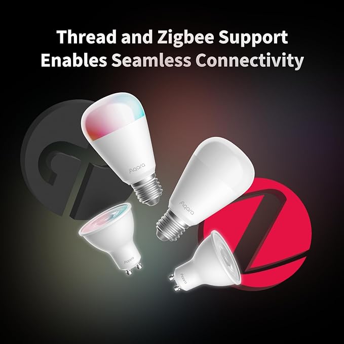 Aqara Thread/Zigbee Smart LED Light Bulb T2 E26, Tunable White (2700K-6500K), 75W Equivalent, Matter, Works with HomeKit, Alexa, Google
