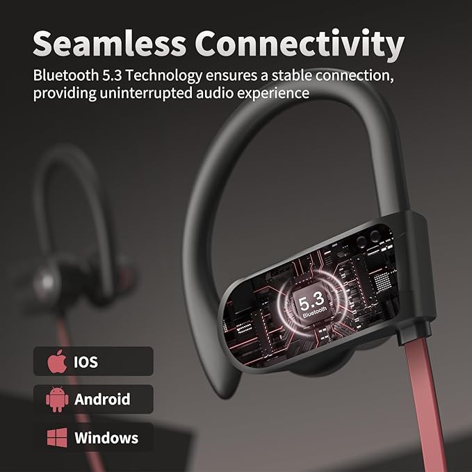 JOYWISE Wireless Bluetooth 5.3 Wireless Headphones with 16Hrs Long Playtime Stereo IPX7 Waterproof in-Ear Earphones, Noise Cancelling Headphones for Running, Black&Pink