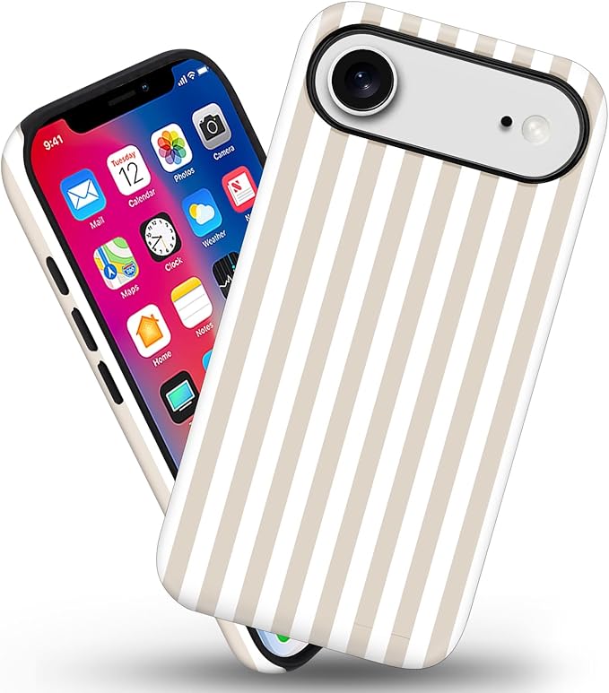 Magnetic for iPhone 17 Air Case Cute Stripes Phone Case, Shockproof Slim TPU and Hard PC Protective Phone Cover Compatible with MagSafe Designed for Women Girls, Apricot