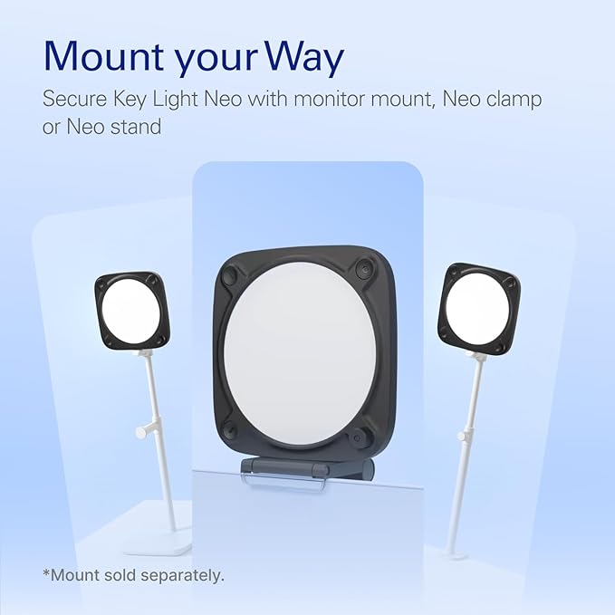 Elgato Key Light Neo (Black) – Professional Video Call Light, No Glare, Adjustable Monitor Mount, Manual or Wi-Fi Control, Office/Streaming, Teams/Zoom/Slack/Twitch/YouTube – Laptop, PC, Mac