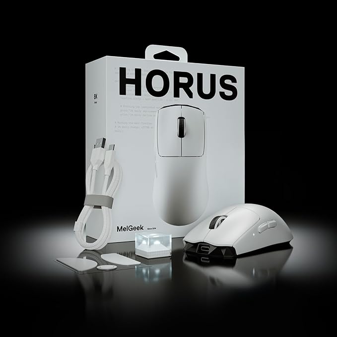 MelGeek Horus Lightweight Mouse, Wireless Gaming Mouse, 49g, 8K Polling, 30K DPI Sensor, 215 Hr Battery, 2.4G/USB-C, with Light Receiver, Fit for Medium and Large Hands - White