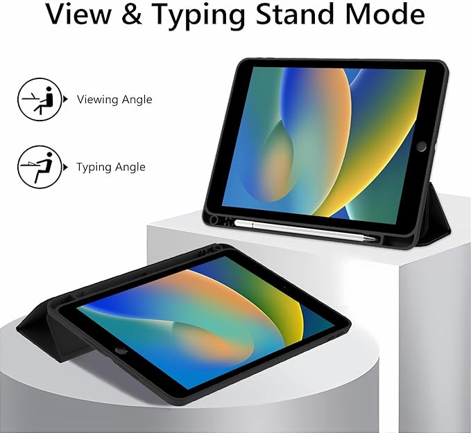 JOYLAND Blue Bow Pattern Case for iPad Pro 13-inch (M4) 2024, Clear Acrylic Hard Back Black Case with Pencil Holder Trifold Stand Tablet Cover (Model Number:A2925/A2926/A3007)