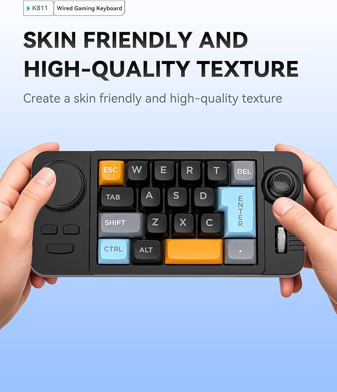 19-Key mini Mechanical Office/Gaming Keypad, Hot-Swappable Keys, Macro Programmable, RGB Backlit, Type-C Wired, With rollers, joystick, and dial for PC/window/Laptop and desktop computer (Yellow)