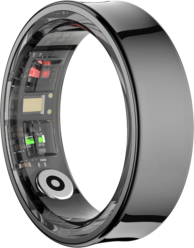 Curved Design Smart Ring Fitness Tracker, Gesture Remote Control Activity Sport Record Sleep Quality Heart Rate SpO2 Skin Temperature Monitoring (Black, #11)