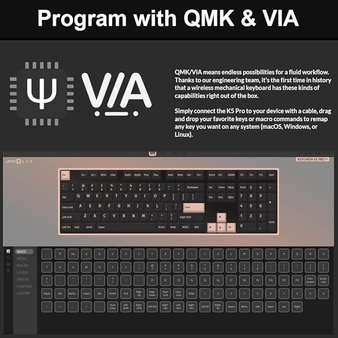 Keychron K5 Pro QMK/VIA Custom Wireless Mechanical Keyboard, Hot-Swappable Full Size Layout 108 Keys Programmable, Ultra-Slim RGB Low Profile Brown Switch, Bluetooth/USB-C for Mac Windows Linux