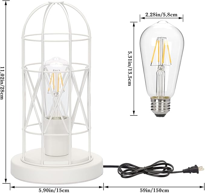 Seaside village Bedside Touch Lamp, Small Table Lamp for Bedroom Living Room, 3 Way Dimmable Modern Nightstand Lamp, Simple Desk Lamp with White Metal Cage Shade, 2700K LED Bulb Included