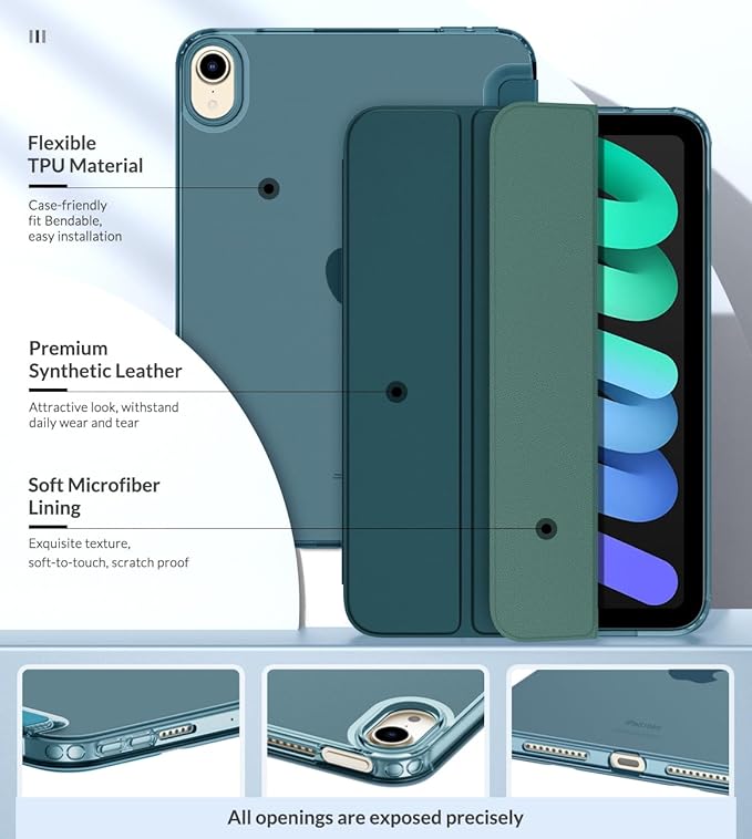 MoKo Case Fit New iPad mini 7 (A17 Pro) 2024, iPad mini 6th Generation Case 2021 (8.3-inch), iPad mini 6 Case, Soft TPU Translucent Frosted Back Cover Case for iPad mini 7th, Turquoise