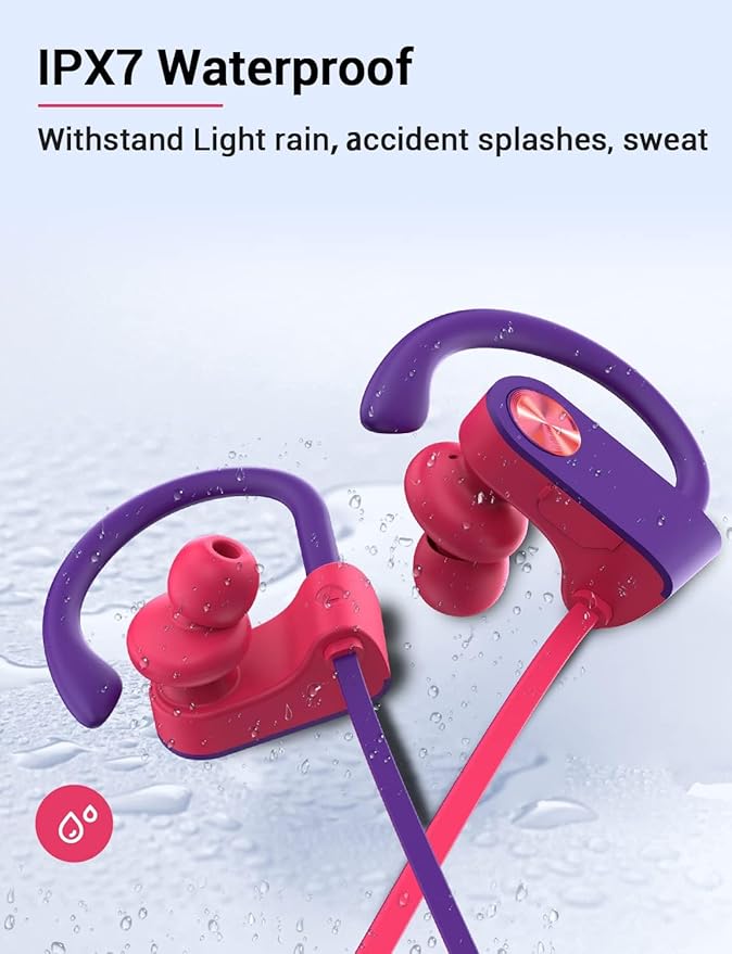 Bluetooth Headphones, Bluetooth 5.3 IPX7 Waterproof Wireless Sports Earbuds for Workout Gym, 16 Hrs Playtime Running Headphones with Noise Cancelling Mic, HiFi Bass Stereo in-Ear Earphones