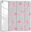 JOYLAND Elegant Bow Pattern Case for iPad Air 11 Inch M3(2025)/ M2(2024), iPad Air 5th(2022)/ 4th (2020) Gen 10.9 Inch, Clear Acrylic Hard Back Grey Case with Pencil Holder Trifold Stand Tablet Cover