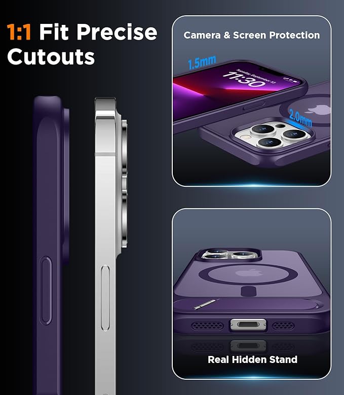 Magnetic Compatible with iPhone 13 Pro Max Case, [Built-in Invisible Kickstand][Compatible with MagSafe] [Military Grade Shockproof] Slim Translucent Matte Phone Case for iPhone 13 Pro Max 6.7"