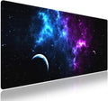 Wknoon. Extra Large Gaming Mouse Pad (31.5" x 11.8") with Durable Stitched Edges – A Blend of Blue and Purple Nebulae with Space Planets Cosmic Galaxy Dance, Anti-Slip Base Extended XXL Desk Mat