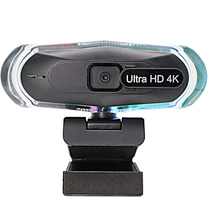4K Ultra HD Remote Control with Stand Webcam, LED RGB Lighting, 95-Degree Wide Angle, Auto Focus, 1080P@60FPS, Black, USB 2.0, for Video Conferencing, Desktop/Laptop