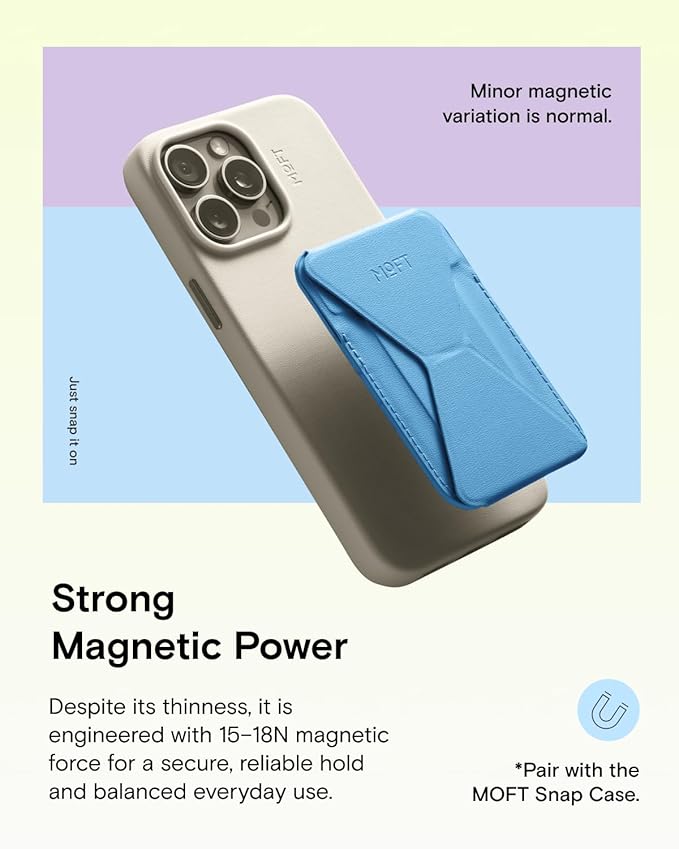 MOFT Magnetic Wallet Stand Compatible with iPhone 17/16/15/14/13/12 Series, Angle Adjustment & Magsafe Compatible MOVAS Phone Stand,Faded Jeans
