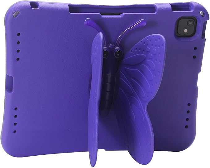 Butterfly Kids Case for iPad Air 13 Inch M3/M2 (2025/2024), iPad Pro 13 M5/M4 (2025/2024), iPad Pro 12.9 (2022/2021/2020/2018), 3D Cartoon EVA Foam Shockproof Stand Cover for Girls - Purple