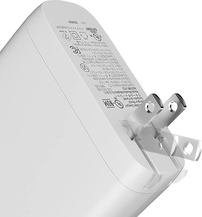 Amazon Basics 100W Four-Port GaN Wall Charger with 2 USB-C (100W, 18W) & 2 USB-A Ports (12W), PD 3.0, Foldable Plug, Portable Multi-Device Charging for Laptops, Tablets & Phones, White