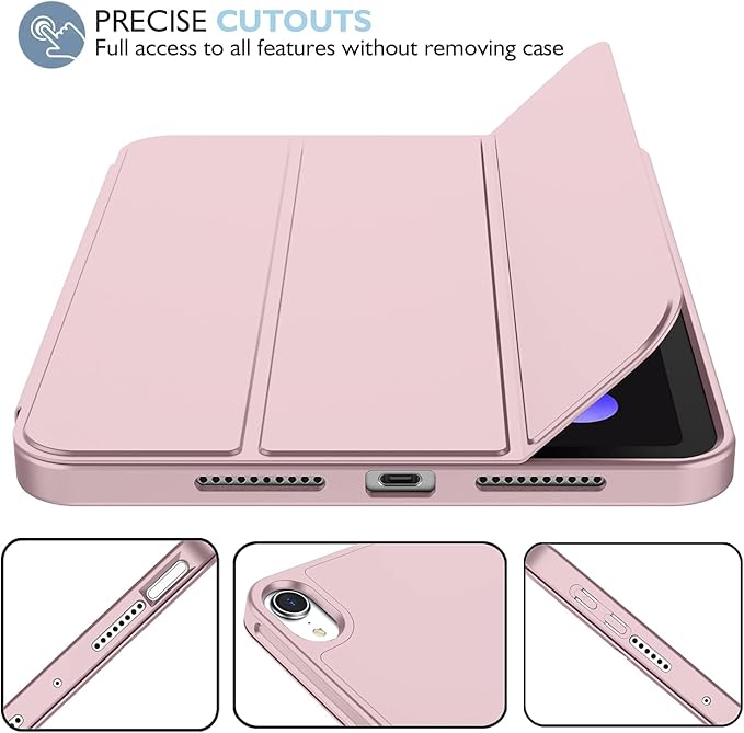 iMieet iPad mini 7 Case 2024 (A17 Pro), iPad mini 6 Case (8.3-Inch,2021 Model), iPad mini 7th/6th Generation Case with Pencil Holder, Trifold Stand Smart Case with Soft TPU Back,Pink