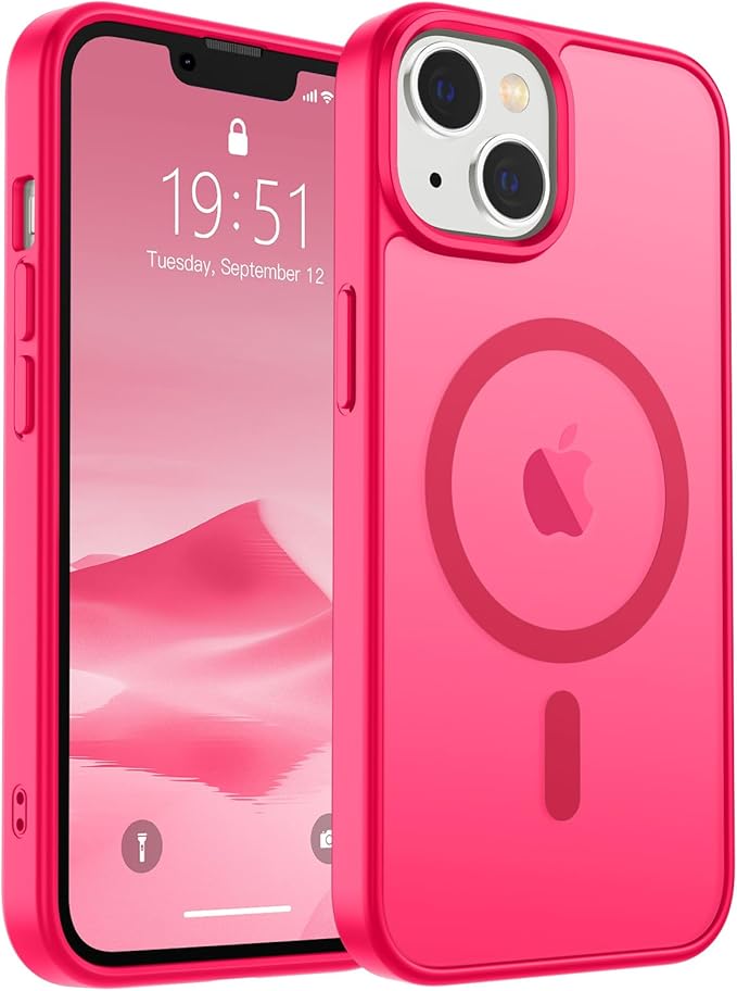 SUPFINE Magnetic for iPhone 15 Plus Case & iPhone 14 Plus Case(Compatible with MagSafe)(Military Grade Drop Protection) Slim Translucent Shockproof with Anti-Fingerprint Phone Case,Hot Pink