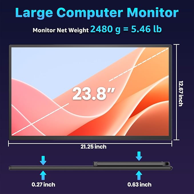 Upperizon Portable Monitor 23.8 inch 4K 3840X2160 144% sRGB 60Hz HDR HDMI USB-C Travel Monitor for Laptop MacBook PC Surface PS5 Xbox, Large External Display with Kickstand & Speakers, VESA Compatible