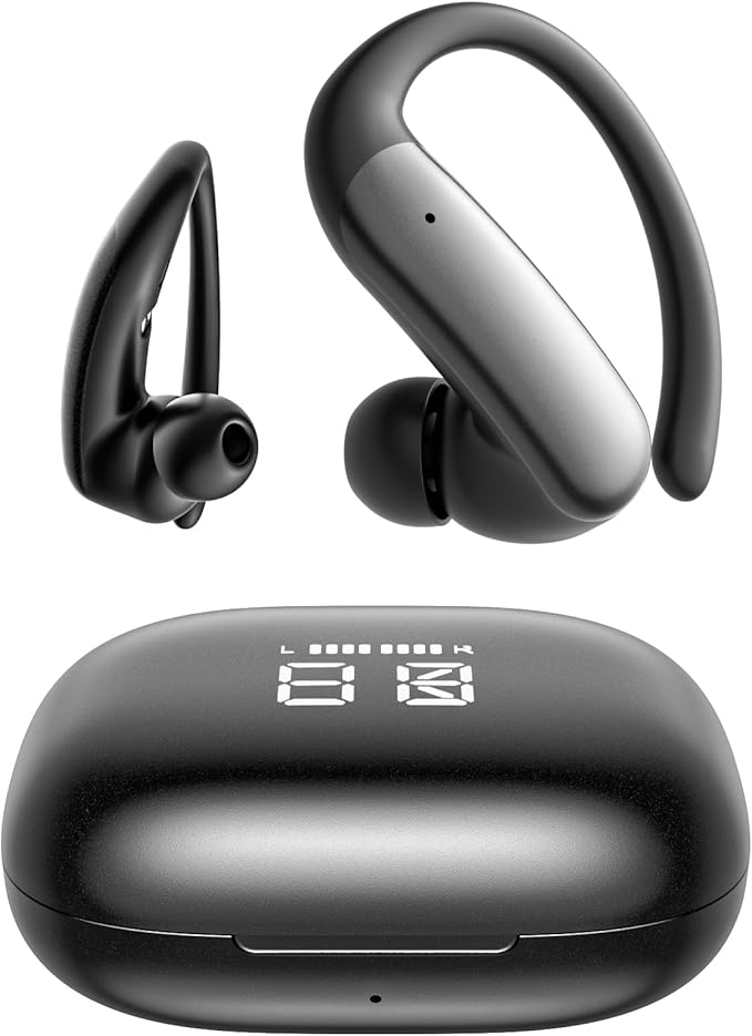 Sport Earbuds with Ear Hook 66hrs Playtime with LED Display Case, Wireless Bluetooth 6.0, Sports Over The Ear Earbuds, IPX4 Gym Workout Running Headphones, Deep Bass & Stereo Sound.