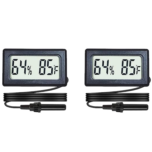 2-Pack Mini Digital Hygrometer Thermometer Gauge with Probe LCD Display Temperature Fahrenheit Humidity Meter for Incubator Reptile Plant Terrarium Sealed Containers Guitar Case