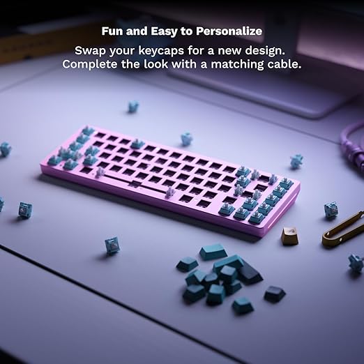 GLORIOUS GMMK 2 Gaming Barebones Keyboard - Hot Swappable TKL DIY, Compact Mechanical Keyboard Kit- Wired, RGB Backlit,- PC Setup Accessories- 65%, Pink