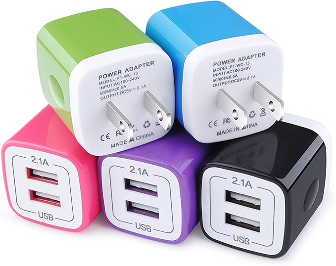 USB Wall Charger,Charging Block,5Pack 2.1A Wall Plug Power Cube Brick Charger Adapter Compatible with iPhone 17 16 15 14 13 12 11 Pro Max/Xs/XR/8/7/6 Plus,Samsung Galaxy S23 S22 S21 S20 A10e A50 A80