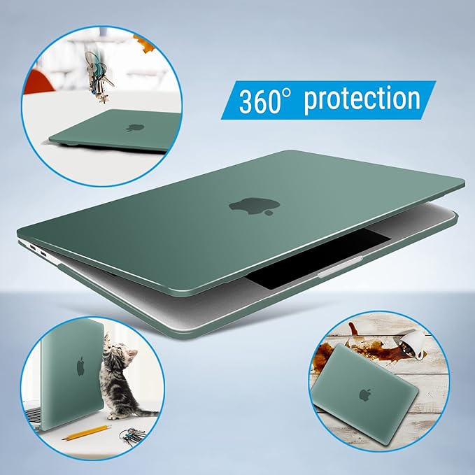 IBENZER Compatible with MacBook Pro 15 Inch Case 2019 2018 2017 2016 A1990 A1707, Hard Shell Case with Keyboard Cover & Type C Adapter for Mac Pro 15 Touch Bar, Midnitht Green, T15-MTGN+1TC