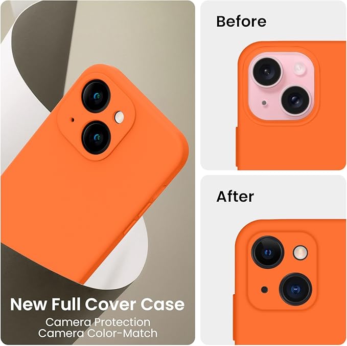 FireNova Designed for iPhone 15 Case, Silicone Upgraded [Camera Protection] Phone Case, Soft Anti-Scratch Microfiber Lining Inside, 6.1 inch, Neon Orange