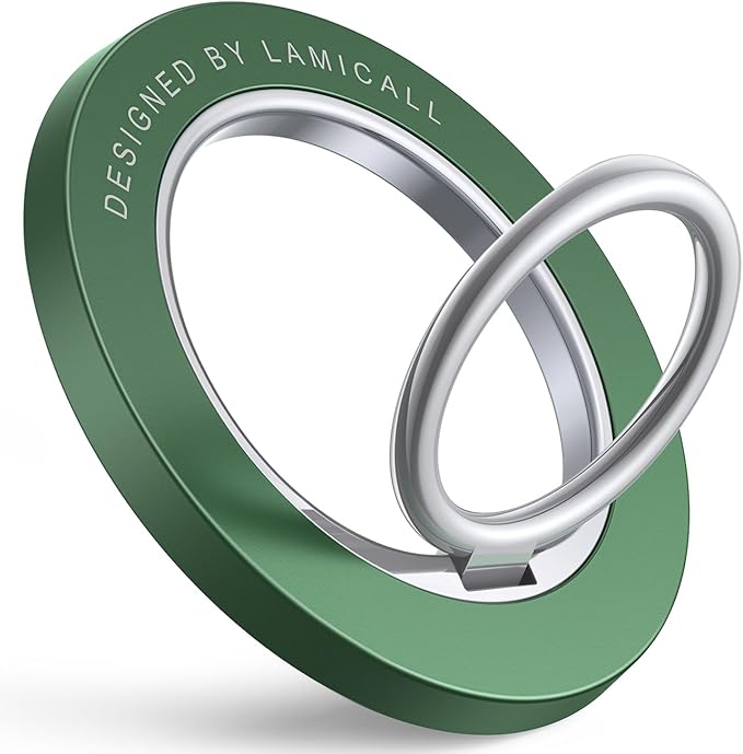 Lamicall Magnetic Phone Ring Grip Holder, [Upgraded Strong Magnet] Finger Ring Holder Stand, Mag Kickstand Accessories for iPhone 17 Pro Max, Dark Green