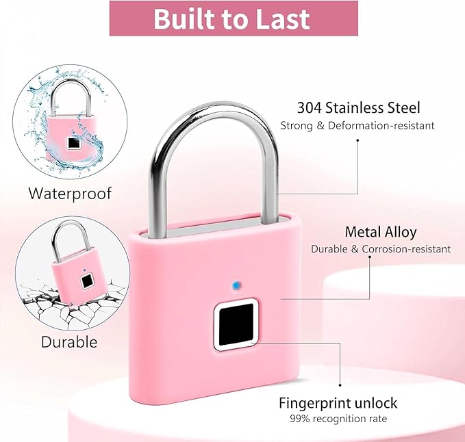 UMIKSMART Fingerprint Padlock with Silicone Protective Cover & Charm, Smart Keyless Padlock for School Locker, Gym Locker, Backpack and Travel Bag, Gift for Kids, Teens and Friends