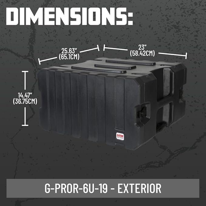 Gator Cases Pro Series 6U Rolling Rack Case with 19" Depth, Tow Handle & Recessed Wheels, Roto Molded Made in USA (G-PROR-6U-19)