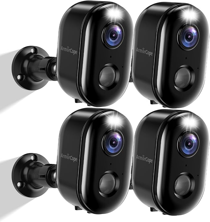 Armorcope Security Cameras Wireless Outdoor, Battery Powered 2k Color Night Vision, AI Motion Detection,IP66 Weatherproof, 2-Way Talk, SD/Cloud Storage,Cameras for Home Security-4 Pack