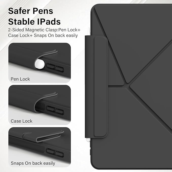 for iPad Pro 13 Inch Case (M5/M4) 2025/2024, Detachable Powerful Magnetic Attachment, Multiple Folding Stand, Slim Rebound Protection Cover, Auto Sleep/Wake, Black