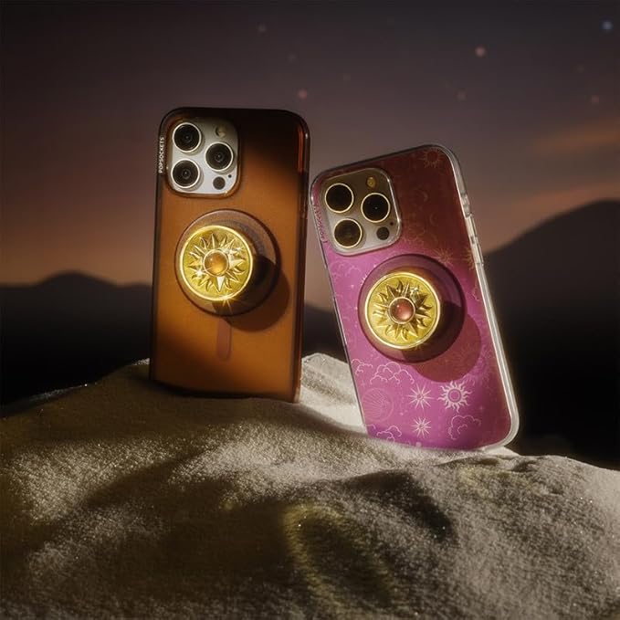 PopSockets Phone Grip for MagSafe, Magnetic Holder, Phone Stand, Gold - Enamel Sun Jewel Amber