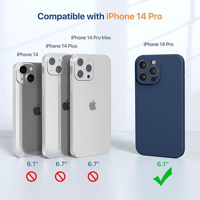 Miracase Designed for iPhone 14 Pro Case with Screen Protector, [Upgraded Camera Protection], Shockproof Liquid Silicone Rubber Phone Case Cover for 14 Pro 6.1 inch, Dark Blue