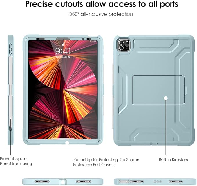 DTTO for iPad Pro 11 inch Case 2022(4th Gen)/2021(3rd Gen), [Screen Protector] Dual Layer Full Body Protection Cover with Pencil Holder, Also Fit iPad Pro 11'' 2020&2018/iPad Air 5/Air 4 - Sky Blue