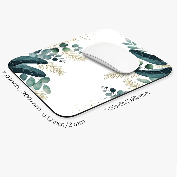 Square Mouse Pad Green Leaves, Personalized Premium-Textured Custom Mouse Mat Design, Washable Mousepad Cloth, Non-Slip Rubber Base Computer Mouse Pads for Wireless Mouse